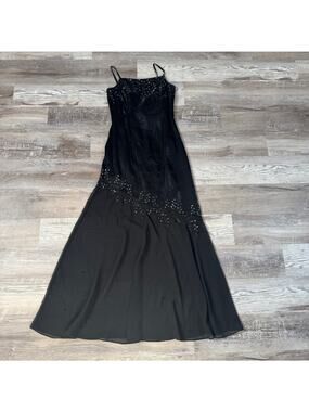 Vintage 90s Y2K Cache Black Beaded Chiffon Maxi Dress Fairy Goth Prom Formal 8